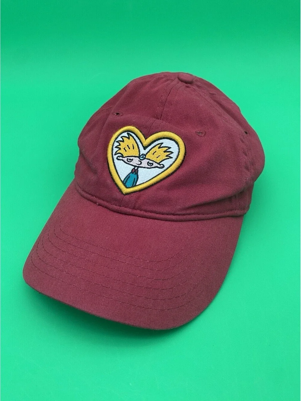 Nickelodeon Hey Arnold Red Adjustable Strapback Hat w/ Embroidered Heart - 2017